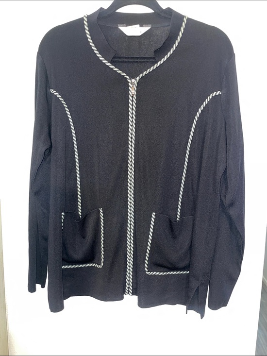 Misook Sweaters - Misook Black Cardigan with White Trim Accents